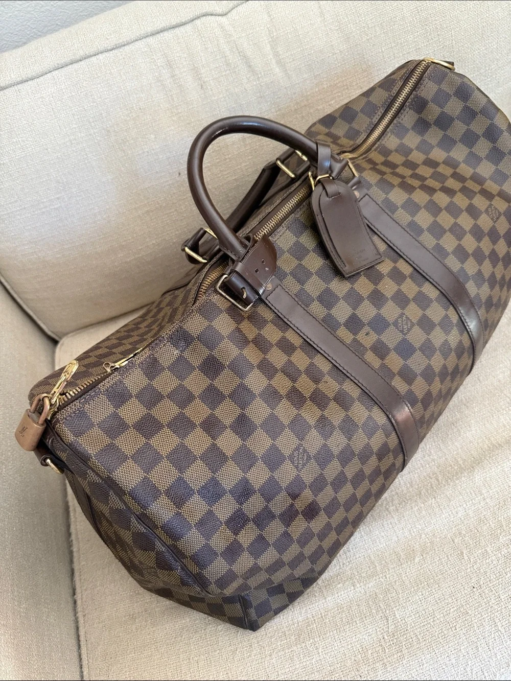 Louis Vuitton Brown Checkered Duffel Bag